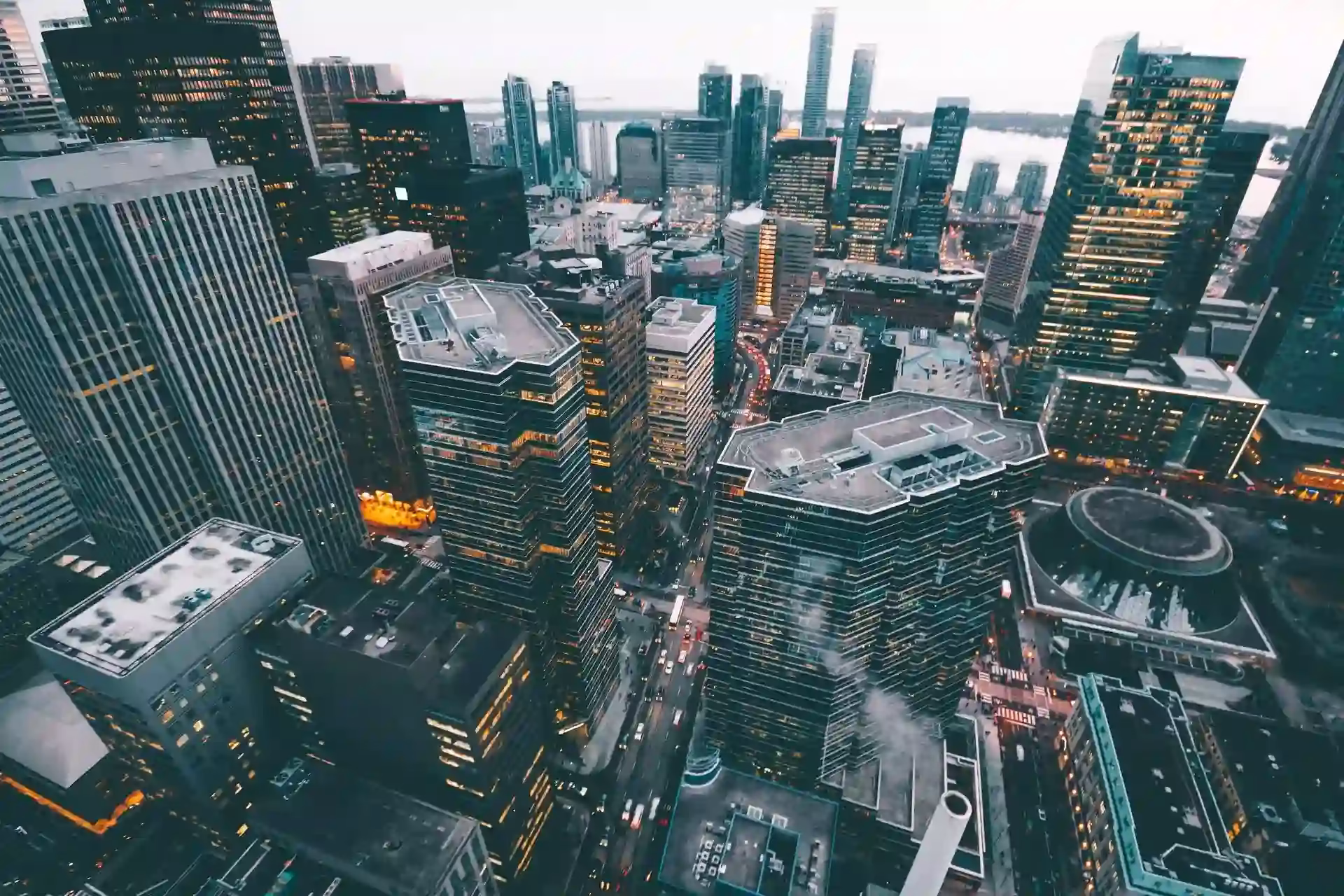 High-up photograph of a cityscape