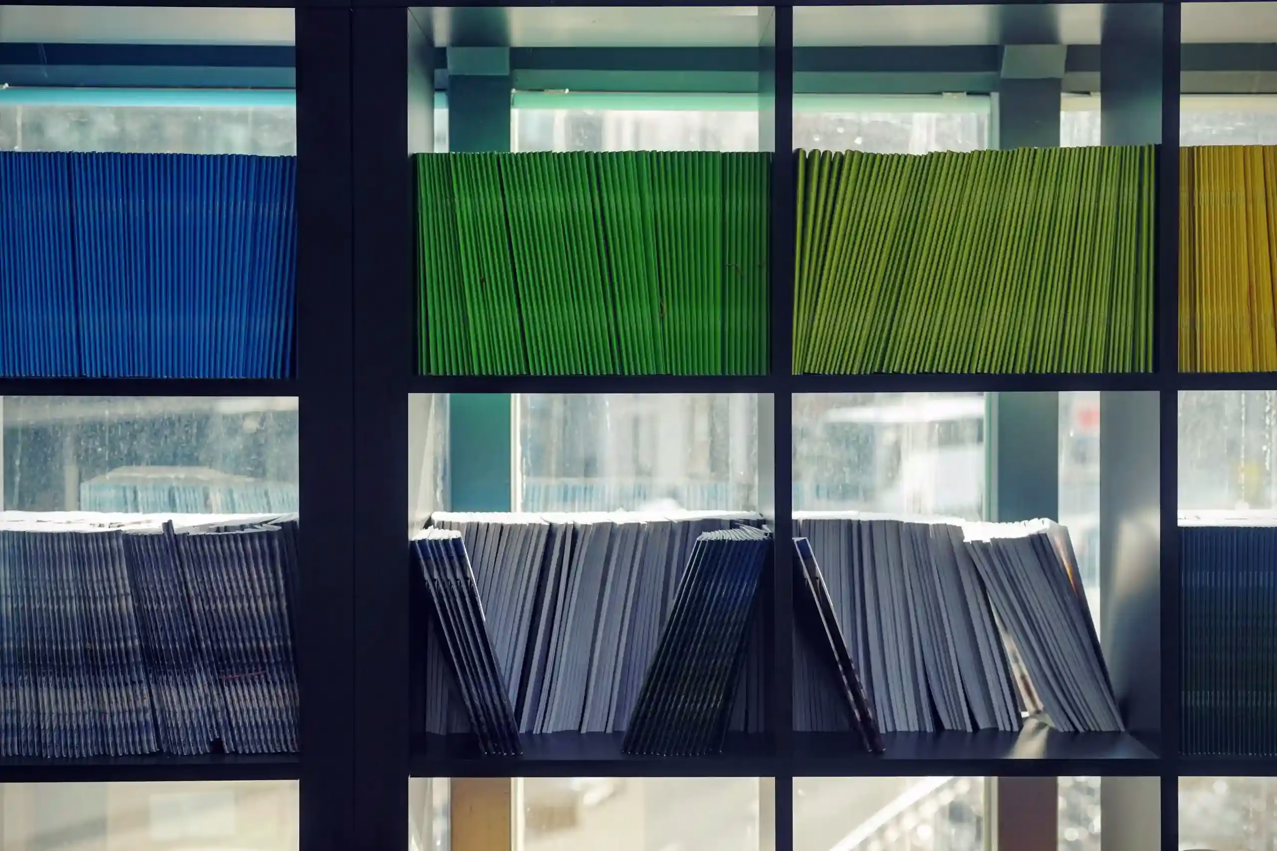 Stacks of folders on shelves