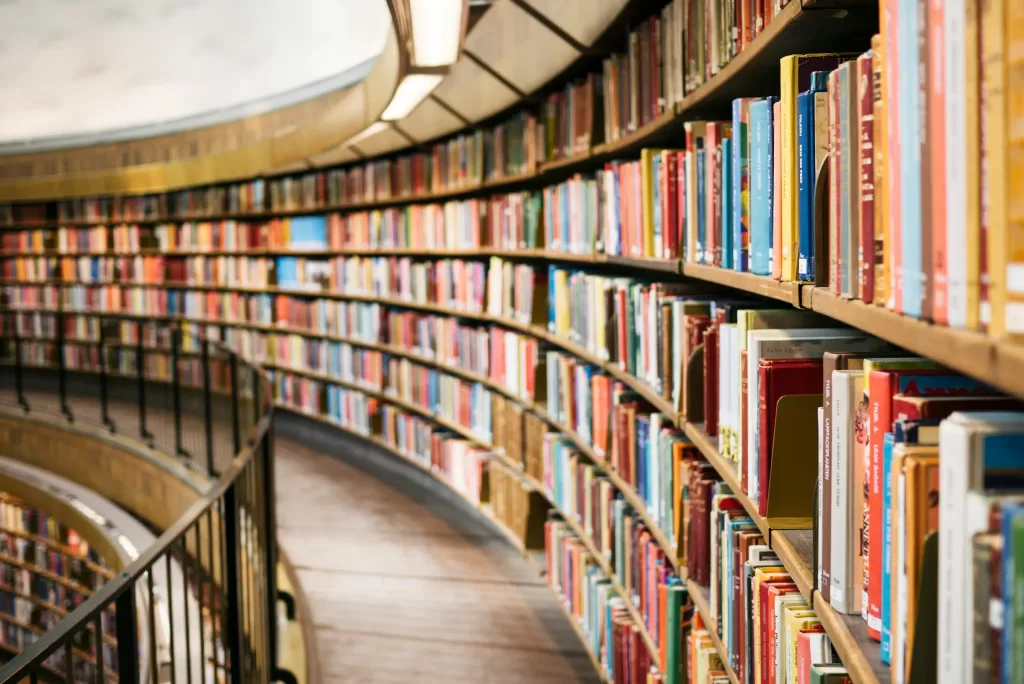 Rows of books at a library